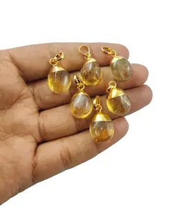 Natural Citrine Large Smooth Tumble Electroplated Birthstone Charms Pendant Necklace and Bracelet Making charm Jeweler component
