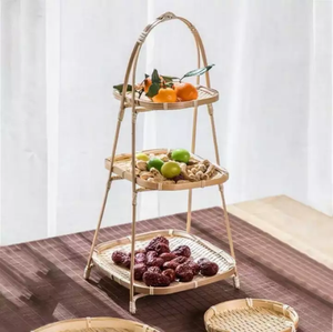 Bandeja de fruta de bambú tejida a mano de 3 capas de estilo antiguo con decoración Floral Organización del hogar Artesanía de Bambú - Product Image 4