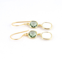 Roxi — boucles d'oreille en forme de coussin améthyste vert, quartz et agate blanche, plaqué or, double pierre, pendentifs