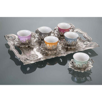 Service de tasses à café en céramique multi-couleurs, argenté turc or, vaisselle grecque, bohème, marocain, tasse à thé, arabe, tasses à café