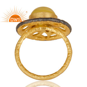 Nueva moda amarillo chapado en oro latón amarillo piedra lunar piedra preciosa anillo de cóctel joyería colección clásica - Product Image 3