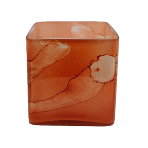 2023 New Luxury Peach Marbleized Fancy <b>Glass</b> High Quality Handmade Decorative Multi-purpose Small Candle <b>Square</b> Textured Jar - Product Image 1