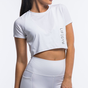 Wholesale Women Custom Logo Athletic Cop <b>Top</b> T Shirt Workout Gym Sports Crop <b>Top</b> - Product Image 3