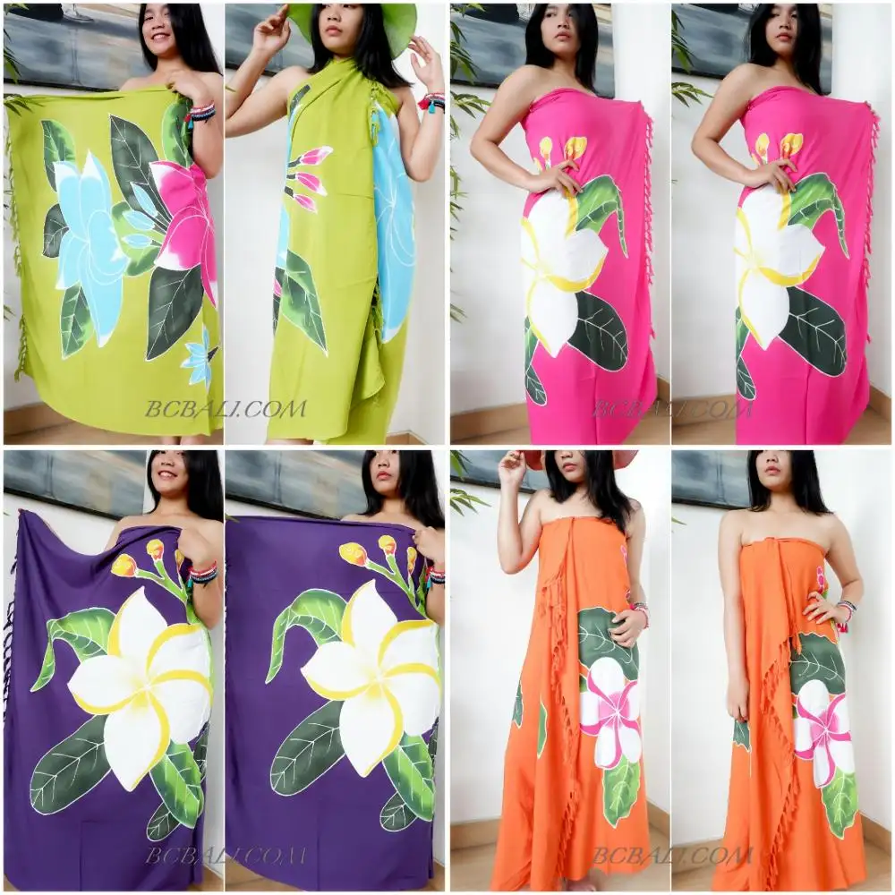 Bali Batik Rayon Sarongs el boyama çiçek tropikal tasarım Beachwear en iyi kalite Pareo toptan fiyat
