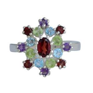 Vente en gros de bagues de fête de mariage en argent sterling 925 faites à la main de conception merveilleuse bijoux en pierres précieuses grenat topaze bleue certifiée IGI - Product Image 1