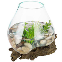 Vente en Gros : Verre Fondu sur Bois Flotté, Vase en Verre Soufflé sur Bois, Décoration d'Intérieur