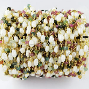 Collar de Rosario Largo con Perlas y Piedras Preciosas de Turmalina Multicolor, Accesorios y Componentes de Joyería - Product Image 1