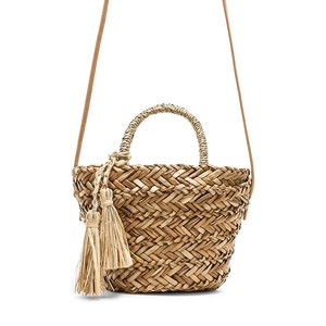 Bolso de Hobo cruzado de algas marinas tejido rústico hecho a mano, bolso de compras de la vida diaria Vintage con decoración de borlas - Product Image 1