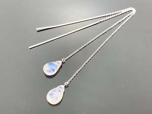 Pierre de lune arc-en-ciel naturelle 92.5 argent Sterling bleu feu pierre précieuse balancent boucle d'oreille à facettes perles en forme de poire en gros - Product Image 5