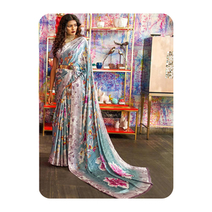 ส่าหรีไหมผ้าคอตตอนจากอินเดียสำหรับโอกาสพิเศษส่าหรีแบบเรียบสไตล์ชนเผ่าสำหรับผู้ใหญ่ - Product Image 1