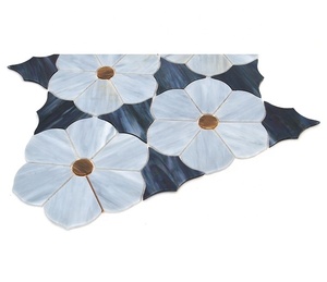 Mosaico de Vidrio con Diseño Floral y Efecto de Chorro de Agua, para Revestimiento de Paredes Interiores, Estilo Chino - Product Image 3