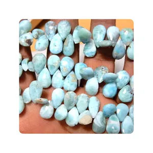 Wholesale Price Awesome Beautiful Natural Larimar Gemstone Faceted Pear Drops Briolette Beads Size - 8 To 9MM