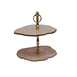 Support à dessert à 2 niveaux en résine et métal Support à gâteau de taille de forme personnalisé fait à la main au prix le plus bas - Product Image 1