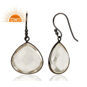 Natural Crystal <b>Quartz</b> Gemstone Drop <b>Earrings</b> Jewelry Wholesale Rhodium Plated 925 Silver <b>Earrings</b> Jewelry Supplier - Product Image 3