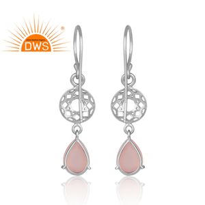 Boucles d'oreilles en argent 925 avec pierre précieuse naturelle en calcédoine rose, fournisseur de bijoux en argent - Product Image 3