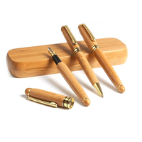 W011BRF Ensemble écologique personnalisé - Stylo à bille et roller en bambou avec logo gravé, cadeau personnalisé, pointe 1,0 mm