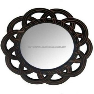 Modern Luxury <b>Vintage</b> Design Metal <b>Wall</b> Art <b>Mirror</b> Matt Black Round Pattern with Magnifying Feature for Home Decor Box Packed - Product Image 5