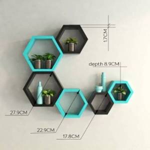 Estante de pared con forma hexagonal, moderno, color negro y azul cielo, verde y negro, precio barato - Product Image 3
