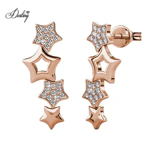 Sparkling Austrian Crystal Christmas Gift 925 Silver Jewelry Bling 4 Star Stud Earrings For Friend Destiny Jewellery