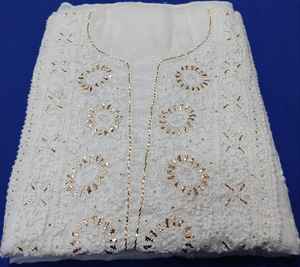 Tissu pour robe Chikankari de créateur avec travail manuel élégant et broderie lourde pour les fêtes traditionnelles et les vêtements ethniques - Product Image 4