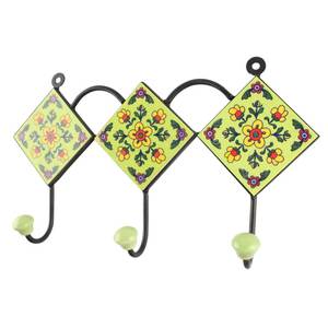 Green Ceramic Floral Handcrafted Kids Clothes Hooks Boho Holders Key Hangers Durable Indian Craft - Product Image 1