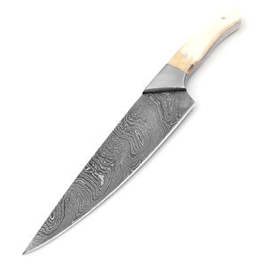 Custom Hand-Made Modern Damascus Steel Chef <b>Knife</b> Set with Camel Bone Handle Grip & Leather Sheath Cover for <b>Kitchen</b> Use - Product Image 6