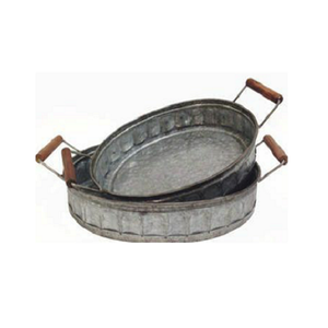 Juego de 3 bandejas para servir comida galvanizadas y de madera, bandeja para servir chocolates y aperitivos de forma ovalada a buen precio - Product Image 4