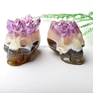 Khoáng Sản Tự Nhiên Đá Bán Quý Tay Chạm Khắc Đá Mã Não Thực Tế Thạch Anh Tím Geode Crystal Skulls