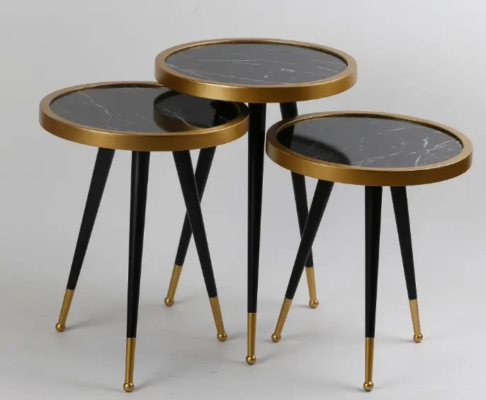 새로운 디자인 둥지 테이블 세트, 골드 컬러, 3 조각 커피 테이블 세트