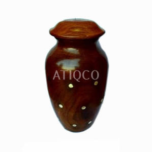 Urne de crémation Art déco élégante en bois de haute qualité avec incrustation de points en laiton Stockage commémoratif pour les cendres humaines lors des funérailles - Product Image 1