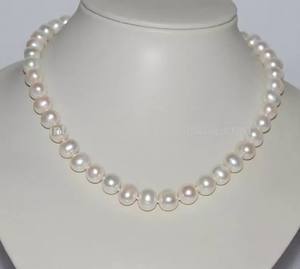 สร้อยคอมุกน้ำจืดธรรมชาติ เกรด AAA ขนาด 9-10 มม. รูปทรงมันฝรั่ง สีขาวสวยงาม สำหรับทำเครื่องประดับ ขายส่ง - Product Image 1