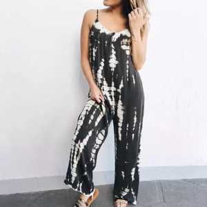 2021 Offre Spéciale bohème floral col en V combinaison Sexy dos nu Spaghetti sangle à bretelles ample jambe large pantalon parole longueur cravate teinture - Product Image 3