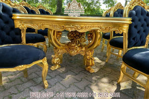 Juego de mesa de comedor de madera tallada de estilo real, muebles de lujo de diseño, conjunto de comedor con forma de corazón dorado - Product Image 5