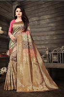 Superbe Saree de Mariage de Luxe en Soie Lichi Douce avec Pallu Riche et Broderie Jacquard, Bordure Contrastante, Blouse, Lavable, Idéal pour les Fêtes