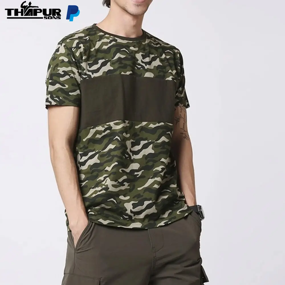 Camiseta táctica militar de woodland para hombre, camisa de combate de camuflaje del ejército con cuello redondo, con logo impreso personalizado, venta al por mayor