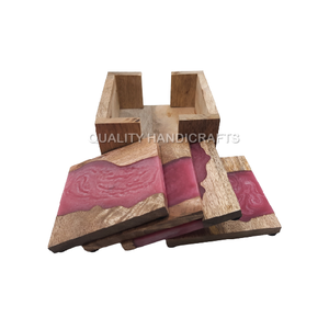 งานฝีมือคุณภาพสูง ผลิตจากไม้มะม่วงและเรซิ่นอีพ็อกซี่ เป็นมิตรกับสิ่งแวดล้อม ชุดจานรองแก้วสี่เหลี่ยม 4 ชิ้น ขนาด 10x10 ซม. สไตล์อินเดียคลาสสิก - Product Image 6