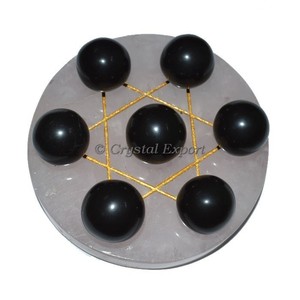 Proveedor de 7 bolas de piedra negra sobre una estrella de David, bola de cuarzo rosa |   7 bolas de piedra negra sobre la estrella de David, bola de cuarzo rosa en línea - Product Image 1