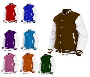 Unisex Customised Varsity Jacket Wool Body Real Leather Sleeves Casual Style Letterman Bomber Print Pattern Plus Lightweight - Product Image 3