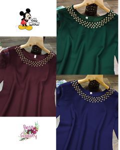 Kurti simple et décontracté pour femmes, avec travail à la main doré, uni - Product Image 6