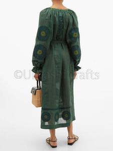 OEM exportador indio proveedores hecho a mano ropa de manga larga mano Floral bordado con cintura cinturones ucraniano vestido - Product Image 5