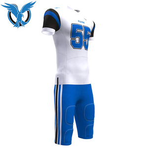 Conjunto de Uniforme de Fútbol Americano Sublimado Personalizado BLUE EAGLE SPORTS para Hombre, Blanco y Azul, Número 55, Ajustado, Manga Corta, Absorbe la Humedad - Product Image 6