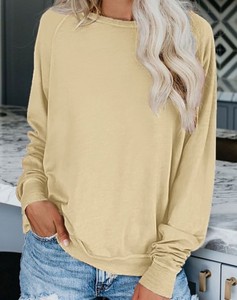 Wholesale Women's Round Neck Loose Shirts French Terry Cotton Blend Pullover Sweatshirt <b>Tops</b> - Product Image 2