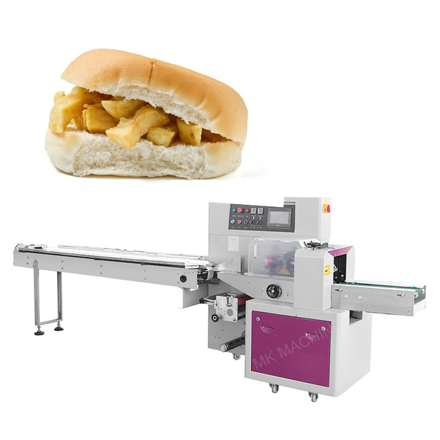 Fully Automatic Flow Horizontal Pillow Bag Food Burger Bun Pack Packing Machine Price
