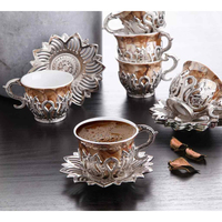 Service de tasses à café en céramique dorée, 4 pièces, couverts colorés turcs, pour le thé, le café, style grec, marocain, en turquie