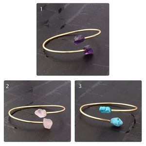 Bracelet Double pierre d'améthyste brute naturelle, mode classique, ravissant plaqué or, Bracelet ouvert réglable, bijoux en pierre de naissance - Product Image 3