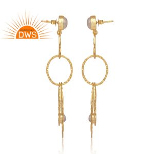 Pendientes largos de Plata de Ley 925 con textura geométrica, joyería al por mayor con piedras de luna de arcoíris - Product Image 3