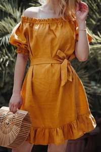 Qualité supérieure dames automne et hiver hors épaule Boho dame robe d'été parfait vacances lin femmes tunique - Product Image 2