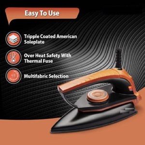 Reve Fer à repasser sec 1000 watts Qualité supérieure Semelle en céramique noire marron chocolat électrique Garantie 1 an Cordon de 1.5m - Product Image 4