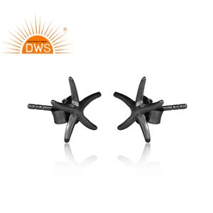Handmade Designer Stud Earrings Jewelry Supplier Black Rhodium 925 Sterling Silver Star <b>Fish</b> Stud Earring Wholesaler - Product Image 2