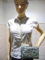 Sac à main de soirée en forme de coquille d'ormeau aquatique scintillante, cadre fin, pochette, sac à main